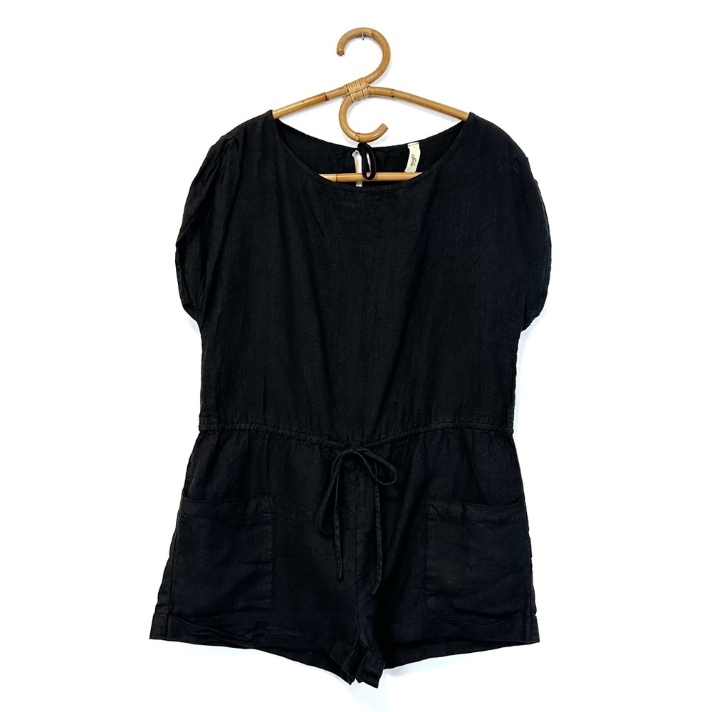 Jolie | Black Linen Short Sleeve Romper Size M‎